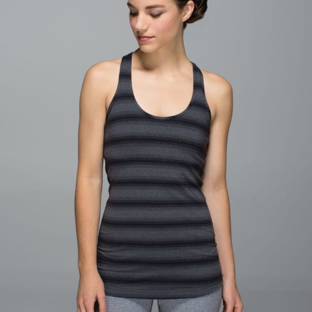 Lululemon Cool Racerback Capilano Stripe Heathered Deep Coal Black tank top